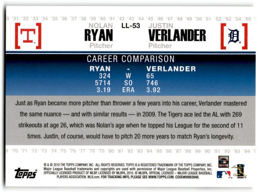 2010 Topps Legendary Lineage Nolan Ryan/Justin Verlander Texas Rangers/Detroit