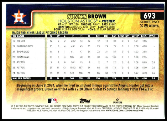 2025 Topps Golden Mirror Variation #693 Hunter Brown Houston Astros