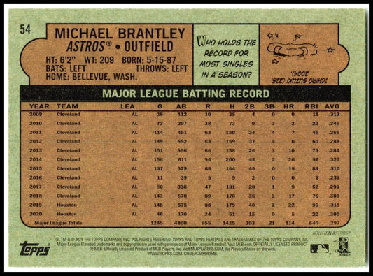 2021 Topps Heritage #54 Michael Brantley Houston Astros