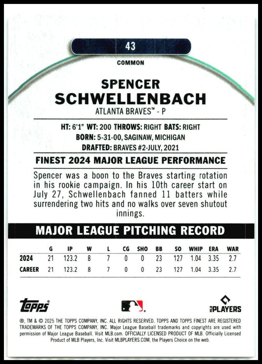 2025 Topps Finest #43 Spencer Schwellenbach Braves