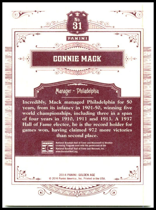 2014 Panini Golden Age #31 Connie Mack Philadelphia Athletics