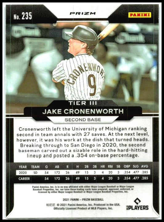 2021 Panini Prizm Red/White/Blue Prizm #235 Jake Cronenworth San Diego Padres