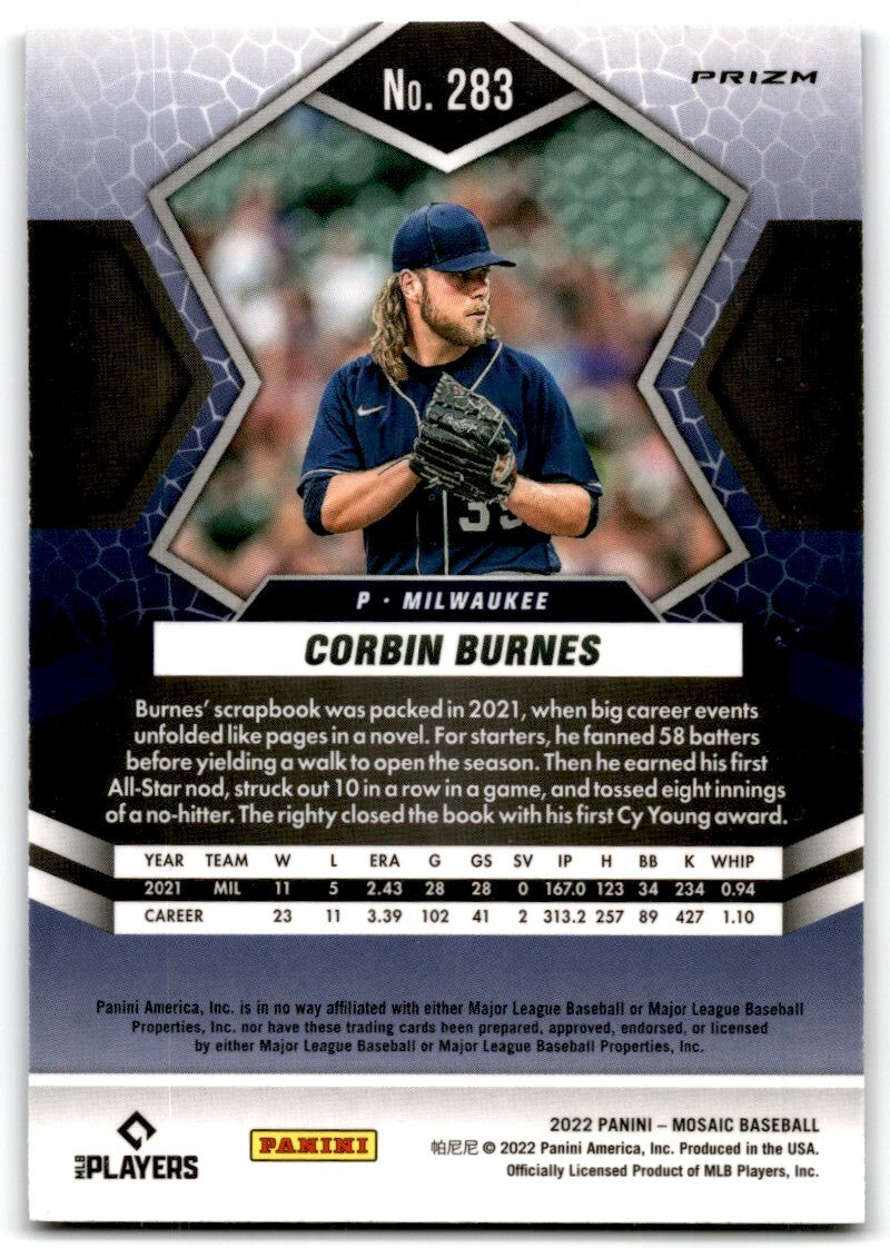 2021 Mosaic Blue Prizm Corbin Burnes Milwaukee Brewers #283