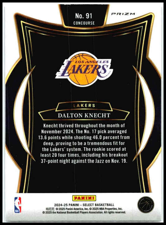 2024-25 Panini Select Blue Cracked Ice Prizm #91 Dalton Knecht Rookie Lakers