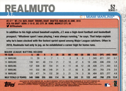 2019 Topps #52 J.T. Realmuto Miami Marlins
