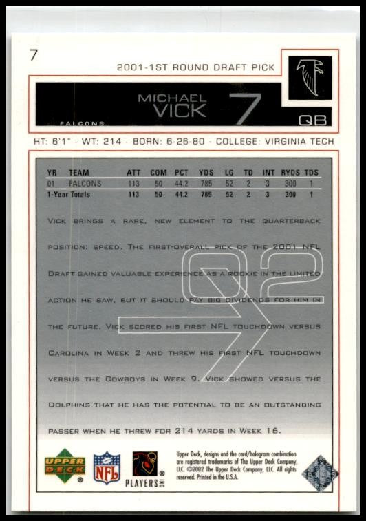 2002 Upper Deck #7 Michael Vick Atlanta Falcons