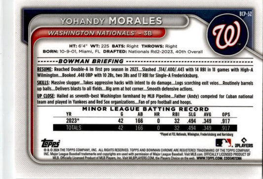 2024 Bowman Chrome Mega #17 Yohandy Morales Washington Nationals