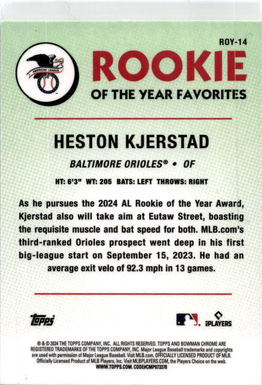 2024 Bowman - Chrome Mega #ROY-14 Heston Kjerstad Baltimore Orioles