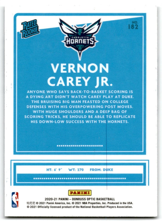 2020-21 Panini Donruss Rated Rookie Vernon Carey Jr. Charlotte Hornets #182