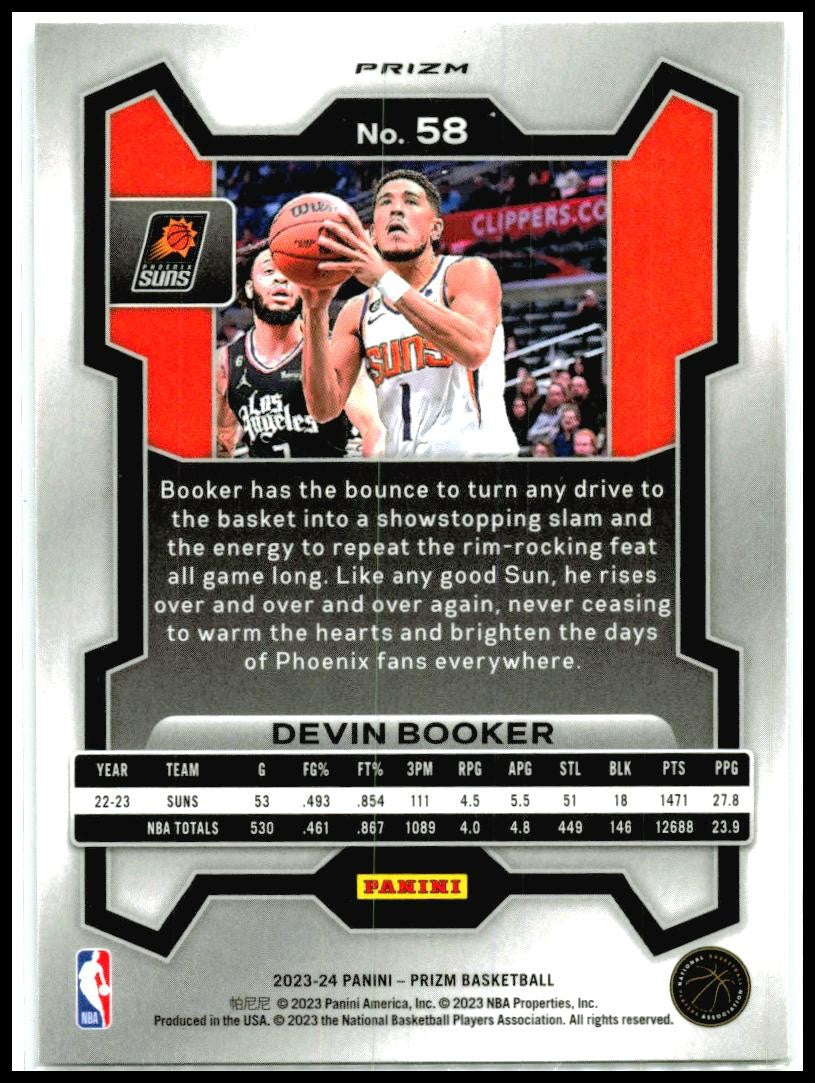 2023-24 Panini Prizm Prizms Silver #58 Devin Booker Phoenix Suns