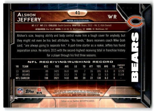 2015 Topps Chrome Blue Wave Refractor Alshon Jeffery Chicago Bears #41