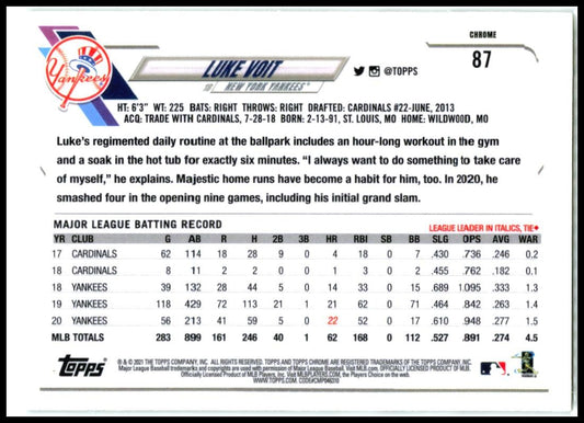 2021 Topps Gold Foil #186 Luke Voit New York Yankees