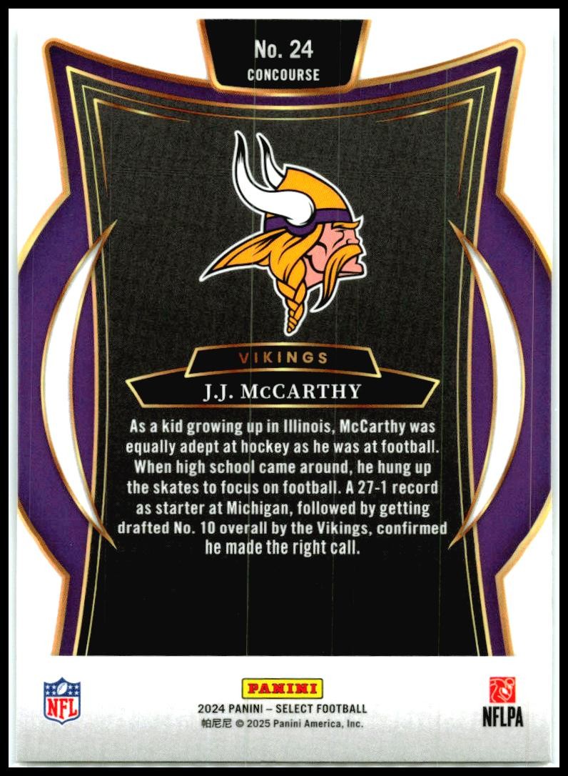2024 Panini Select #24 J.J. McCarthy Rookie Minnesota Vikings