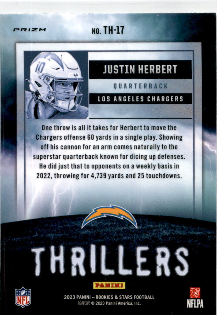 2023 Rookies & Stars Thillers Holo #TH-17 Justin Herbert LA Chargers