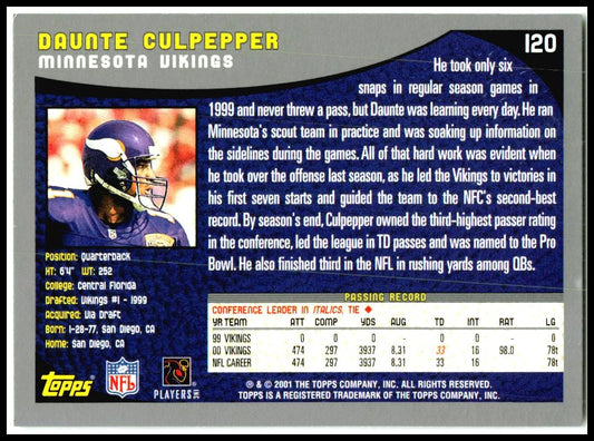 2001 Topps #120 Daunte Culpepper Minnesota Vikings