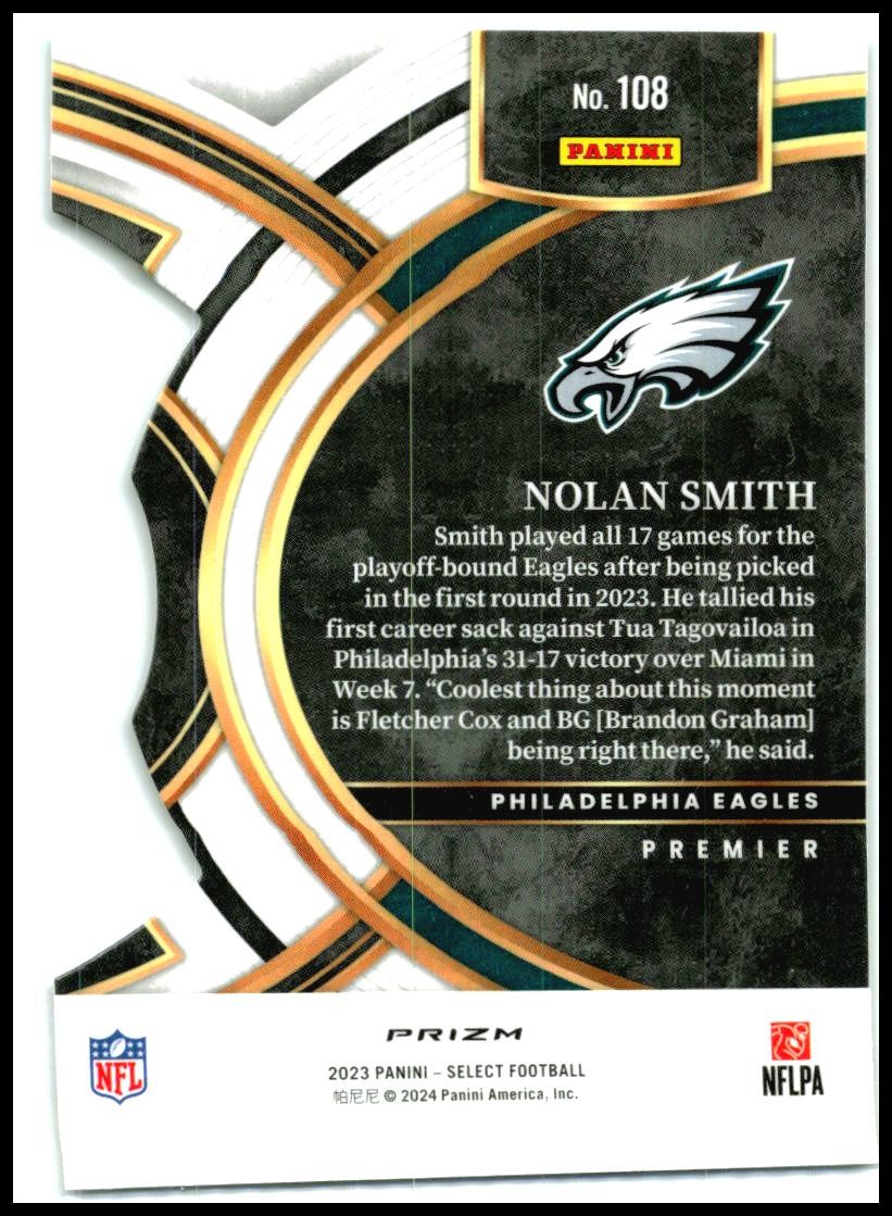 2023 Panini Select Green and Yellow Prizms Die Cuts #108 Nolan Smith Eagles