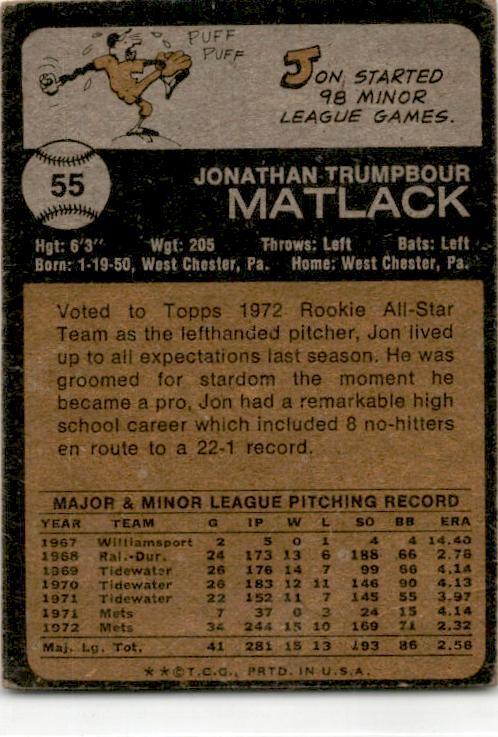 1973 Topps #55 Jon Matlack New York Mets