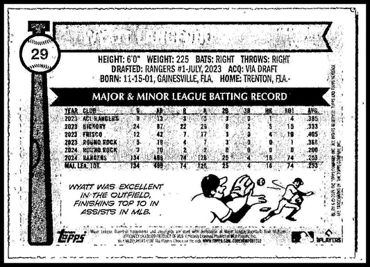 2025 Topps Heritage #29 Wyatt Langford Texas Rangers