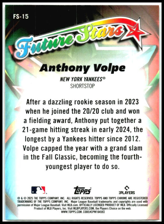 2025 Topps Chrome Future Stars #FS-15 Anthony Volpe Yankees