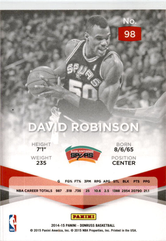 2014-15 Donruss Elite #98 David Robinson San Antonio Spurs
