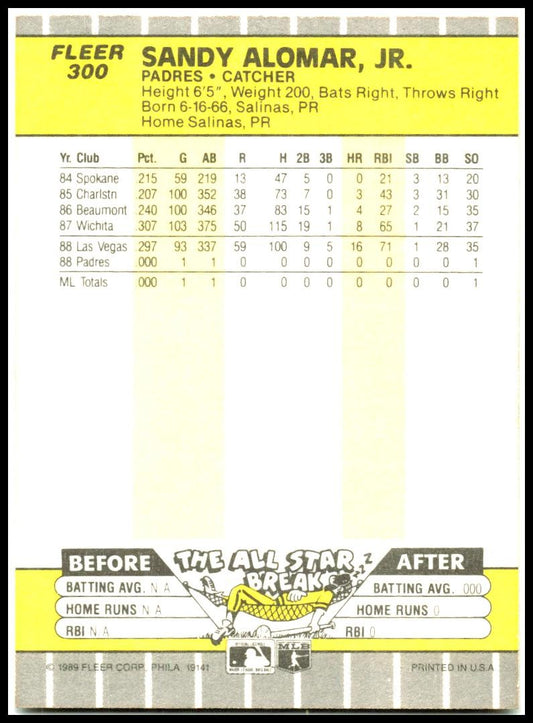 1989 Fleer #300 Sandy Alomar Jr. Rookie San Diego Padres
