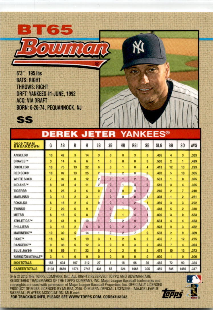 2010 Bowman #BT65 Derek Jeter 1992 Throwbacks New York Yankees