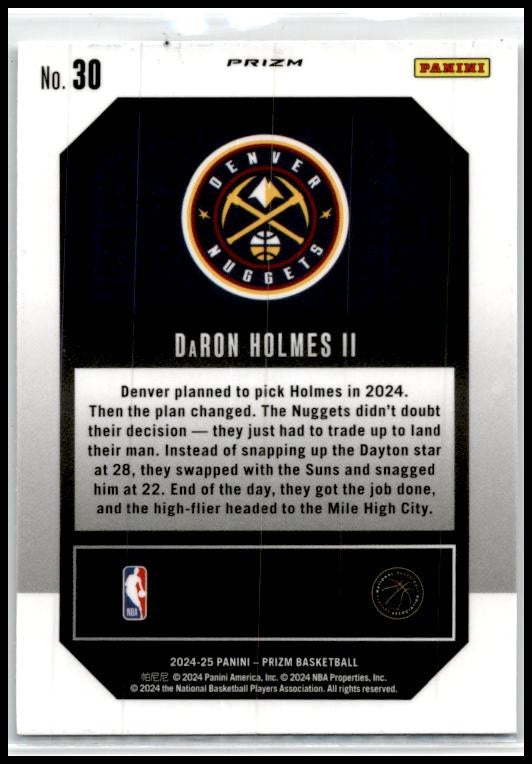 2024-25 Panini Prizm Emergent Prizms Silver #30 DaRon Holmes II Denver Nuggets