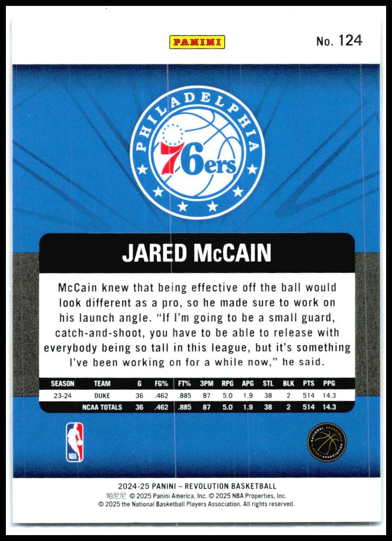 2024-25 Panini Revolution Fractal #124 Jared McCain Rookie Philadelphia 76ers