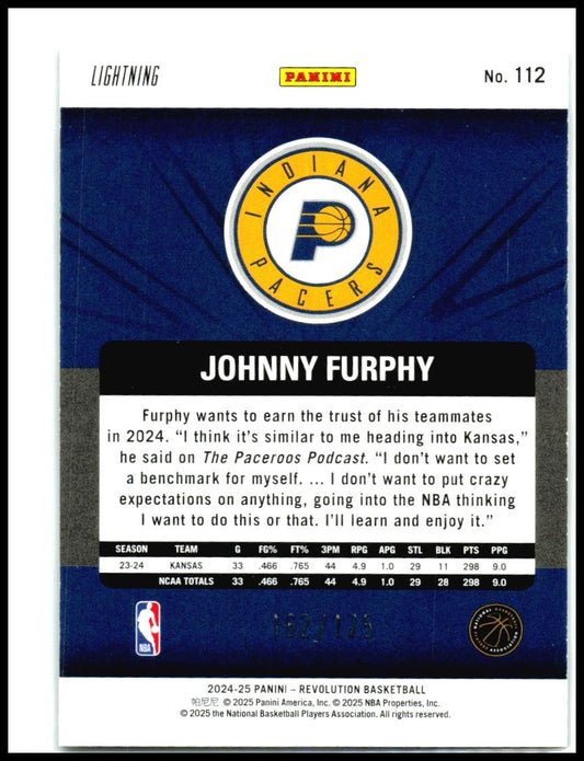2024-25 Panini Revolution Lightning #112 Johnny Furphy Rookie Pacers