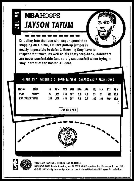2021-22 Hoops #197 Jayson Tatum Boston Celtics