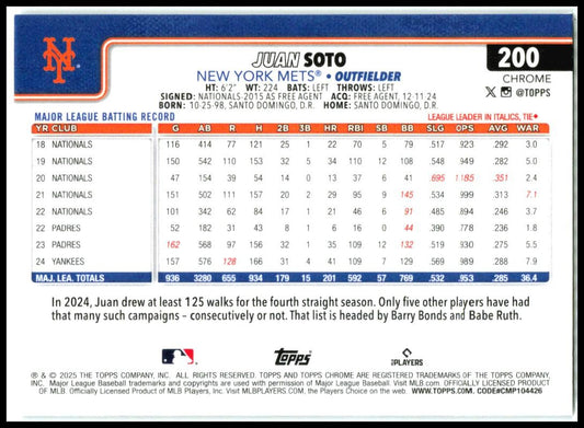 2025 Topps Chrome Logofractor #200 Juan Soto New York Mets