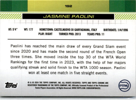 2024 Topps Chrome Tennis #192 Jasmine Paolini