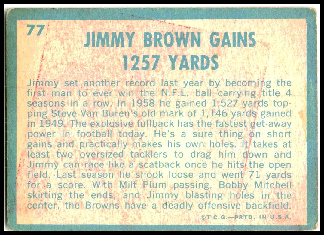 1961 Topps #77 Jim Brown Cleveland Browns
