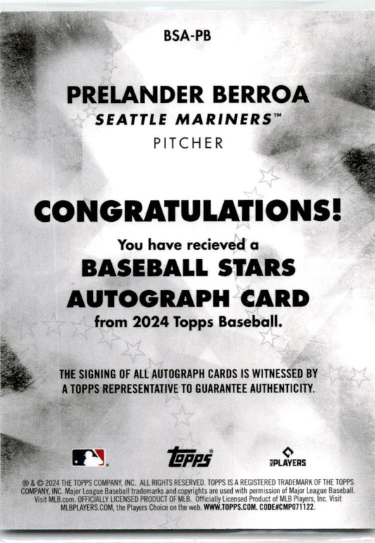2024 Topps Baseball Stars #BSA-PB Prelander Berroa Auto Seattle Mariners