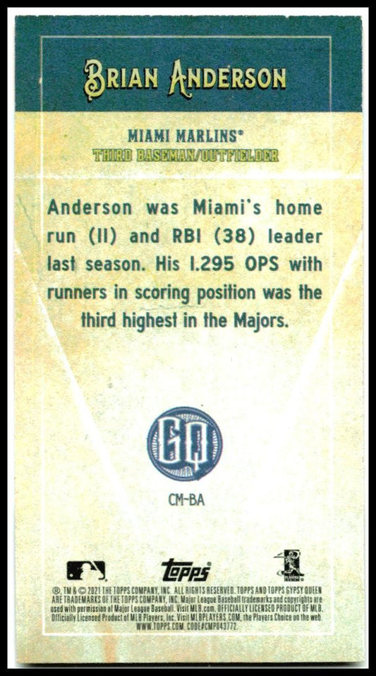 2021 Topps Gypsy Queen Captains Minis #CM-BA Brian Anderson Miami Marlins