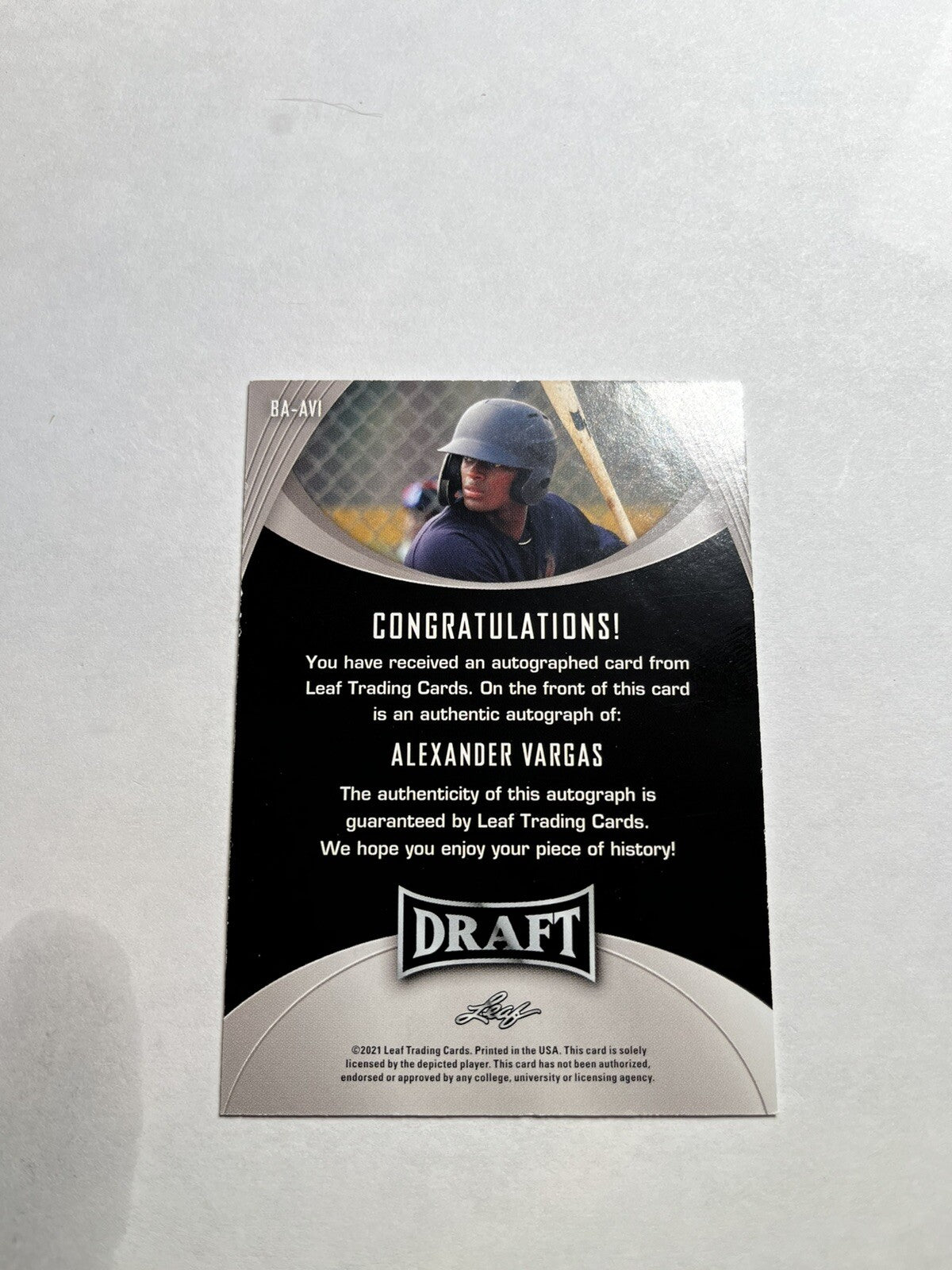 2021 Alexander Vargas Leaf Draft Auto #BA-AV1-New York Yankees-Prospect!