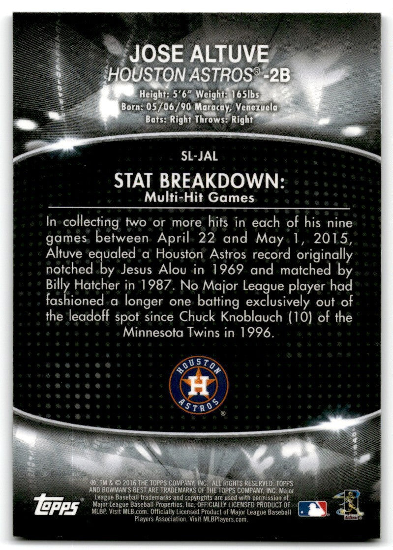 2016 Bowman's Best Stat Lines Jose Altuve Houston Astros #SL-JAL