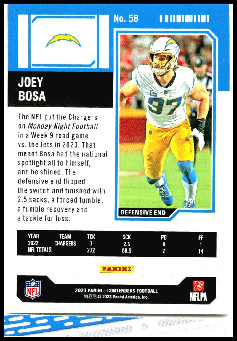 2023 Panini Contenders Game Ticket Bronze #58 Joey Bosa Los Angeles Chargers