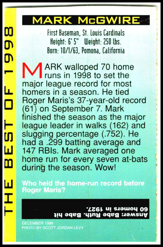 1998 Sports Illustrated for Kids The Best of 1998 #4 Mark McGwire St. Louis
