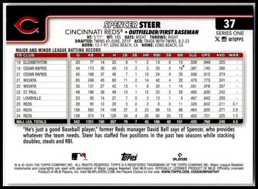 2025 Topps Silver Tinsel Foil #37 Spencer Steer Cincinnati Reds