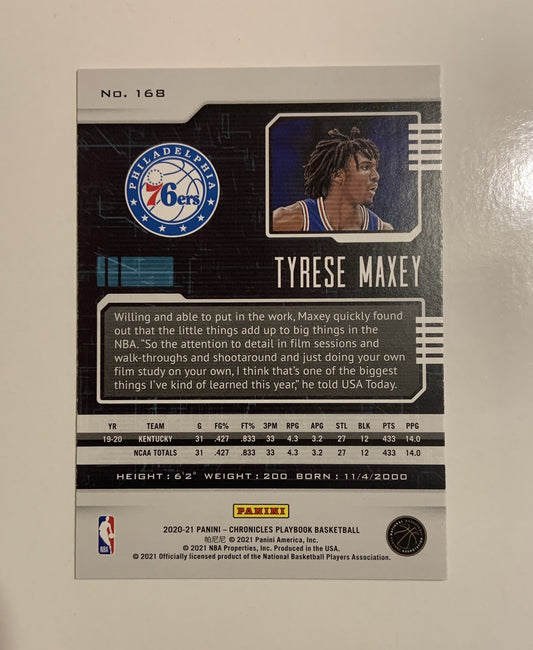 2020-21 Chronicles Playbook bronze Tyrese Maxey RC #168 Philadelphia 76ers