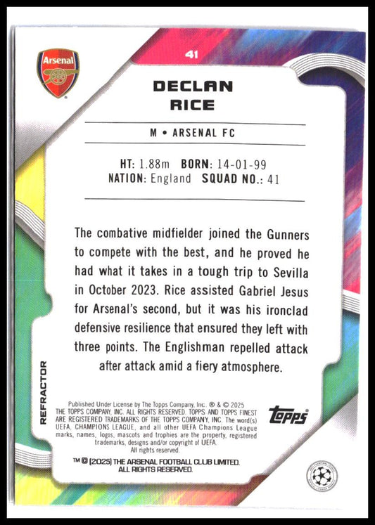 Declan Rice #41 2024-25 Finest UEFA Club Competitions Refractor