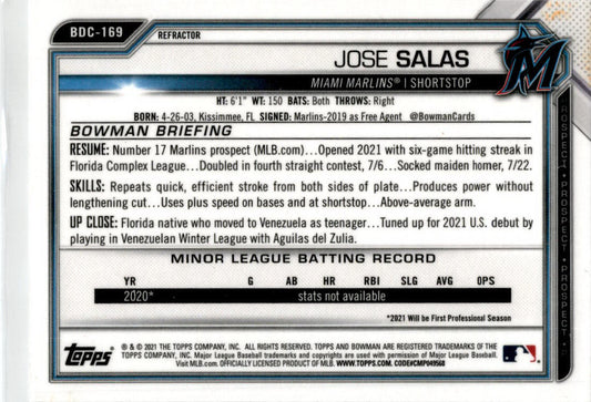 2021 Bowman Draft Refractor #BDC-169 Jose Salas Miami Marlins