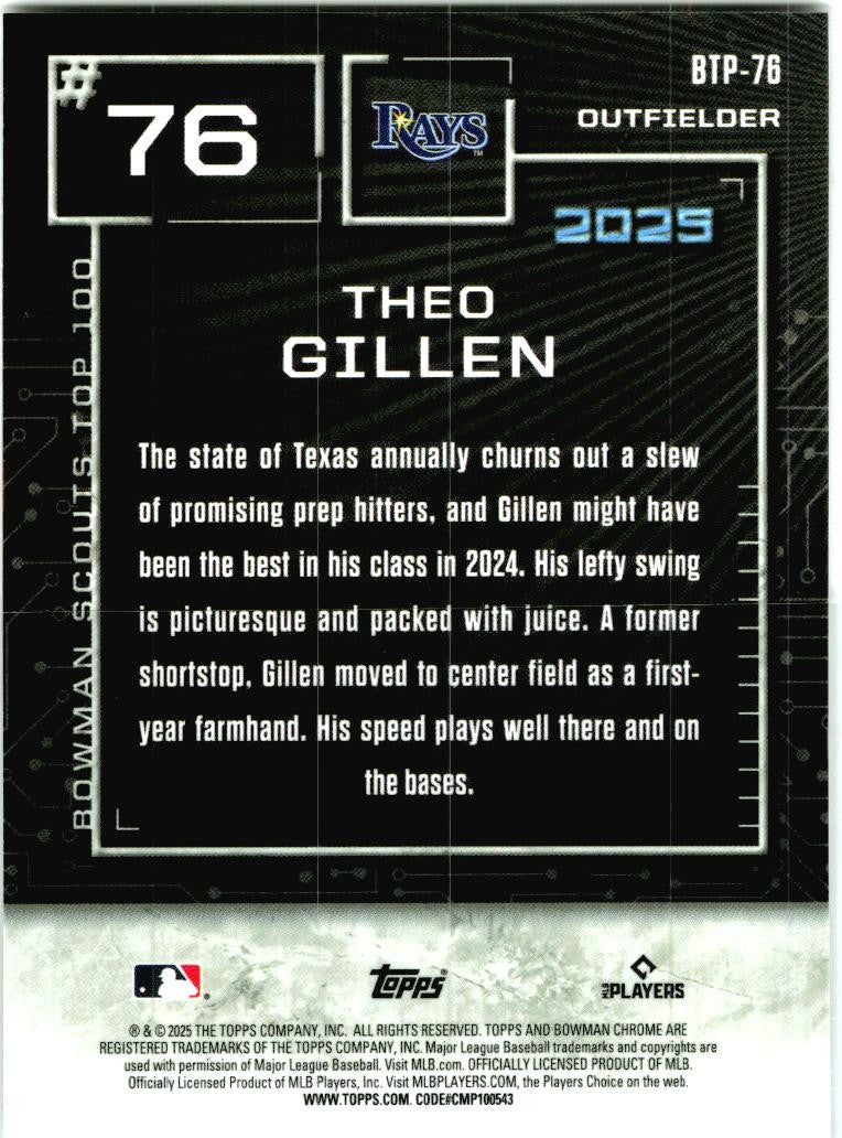 2025 Bowman Bowman Scouts Top 100 #BTP-76 Theo Gillen Tampa Bay Rays