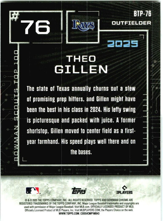 2025 Bowman Bowman Scouts Top 100 #BTP-76 Theo Gillen Tampa Bay Rays