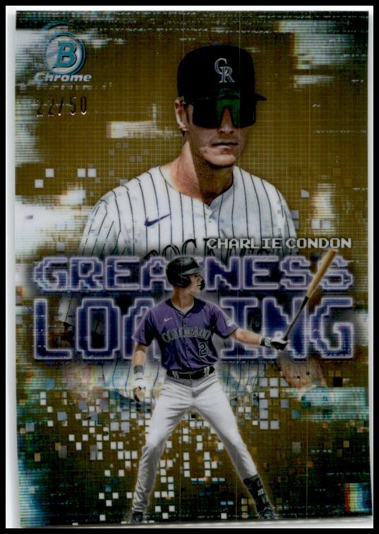 2025 Bowman Greatness Loading Gold /50 #GL-7 Charlie Condon Colorado Rockies