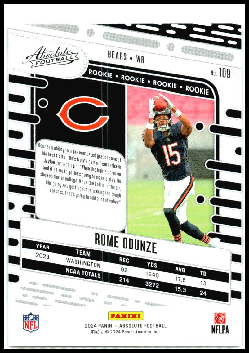 2024 Panini Absolute #109 Rome Odunze Chicago Bears