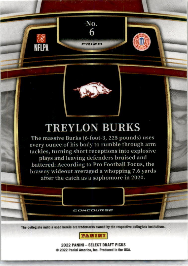 2022 Select Draft Picks Gold Lazer Prizm #6 Treylon Burks Tennessee / Razorback