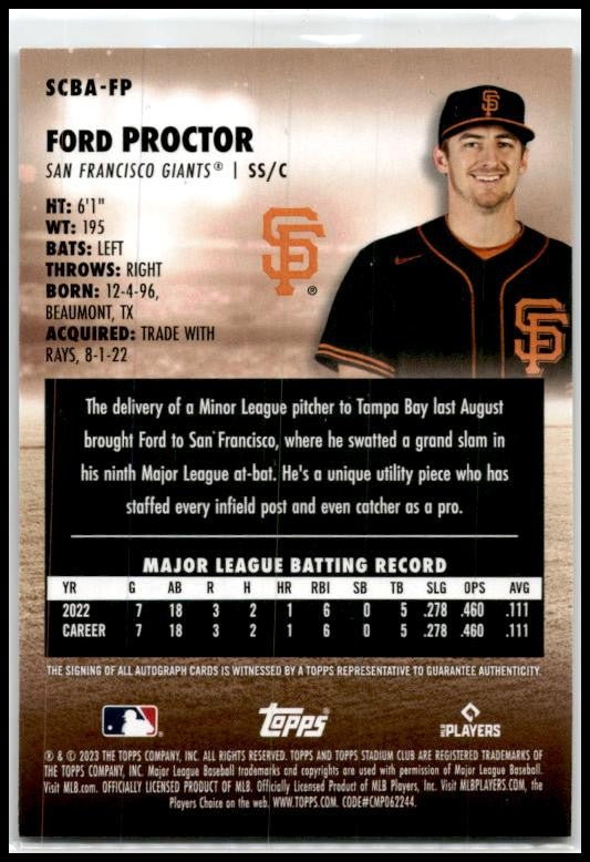 2023 Stadium Club Autographs #SCBA-FP Ford Proctor Auto San Francisco Giants