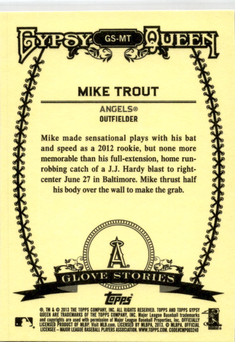 2013 Topps Gypsy Queen Glove Stories #GS-MT Mike Trout Los Angeles Angels